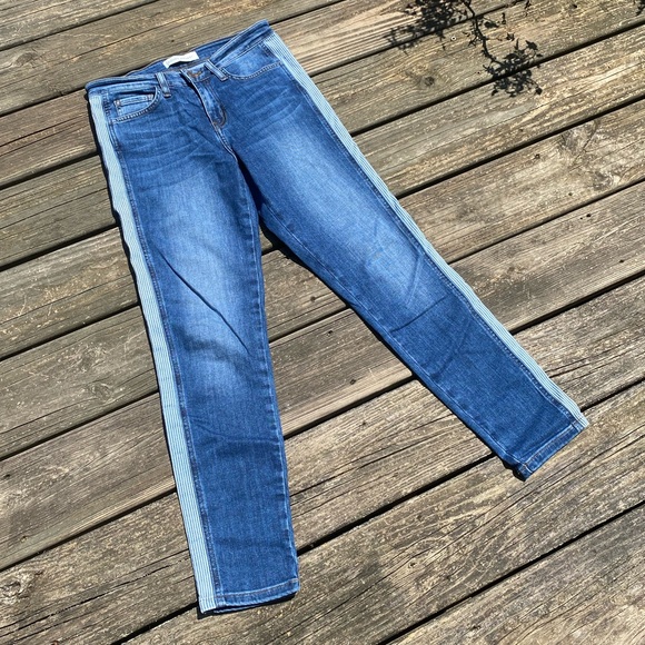Flying Monkey blue jeans pinstripe accent stripe down leg size 26 stretch - Picture 2 of 10